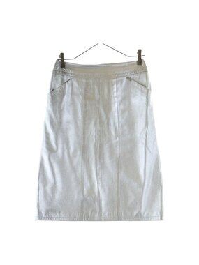 Chanel Lambskin Metallic Leather Tight Skirt Silver